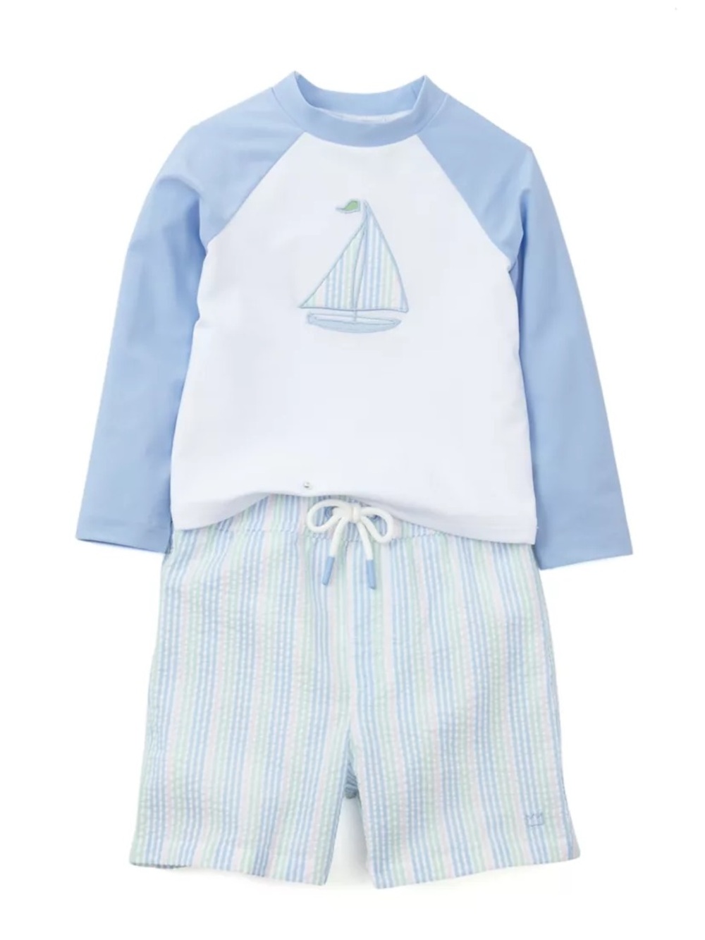Crown & Ivy Toddler Boys 18M Sailboat Rash Guard Swim Set Seersucker Beach Prep